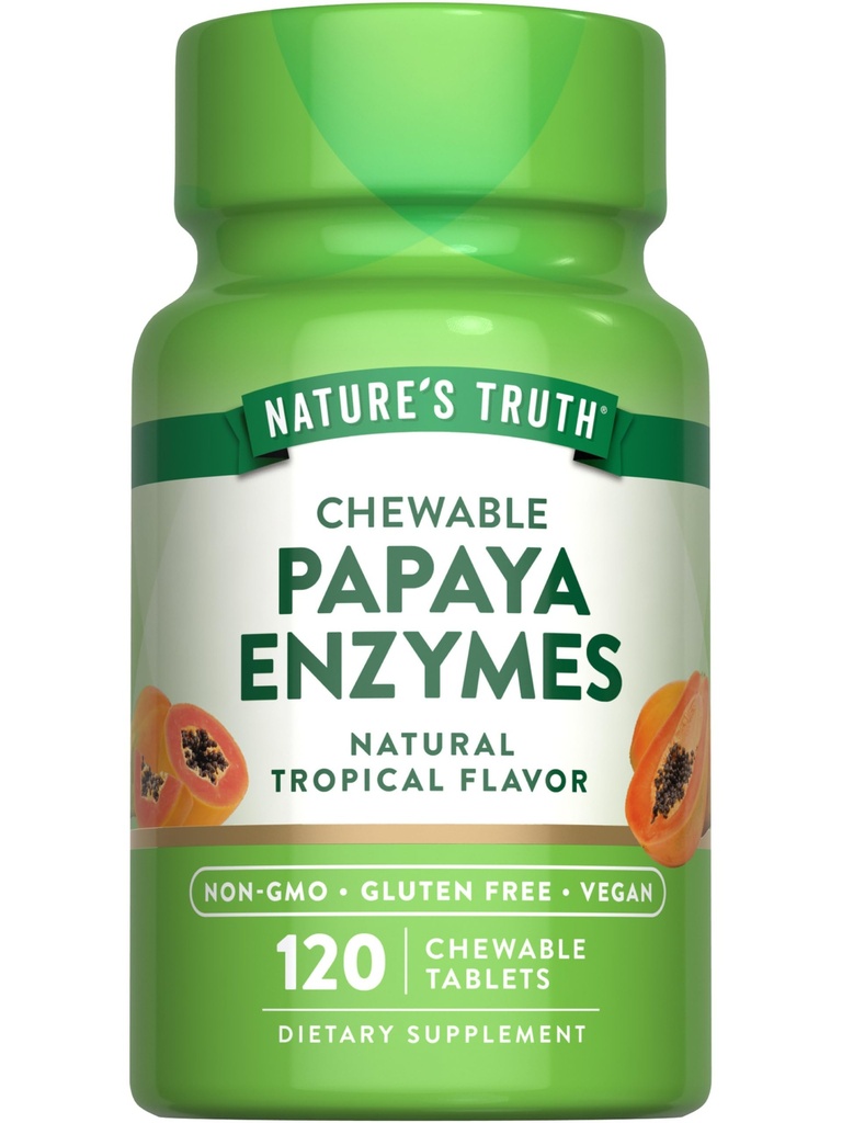 자연의 Truth Papaya Enzyme Chewable 정제 | 120 개 | Vegan, Non-GMO & Gluten Digestion 무료 보충 | 천연 열대 맛