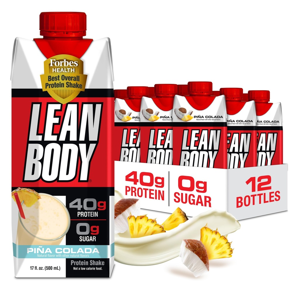 Lean Body Ready-to-Drink Pina Colada Protein Shake, 40g Protein, Whey Blend, 0 Sugar, 글루텐 무료, 22 비타민 & 미네랄, 17 Fl Oz (12 팩)