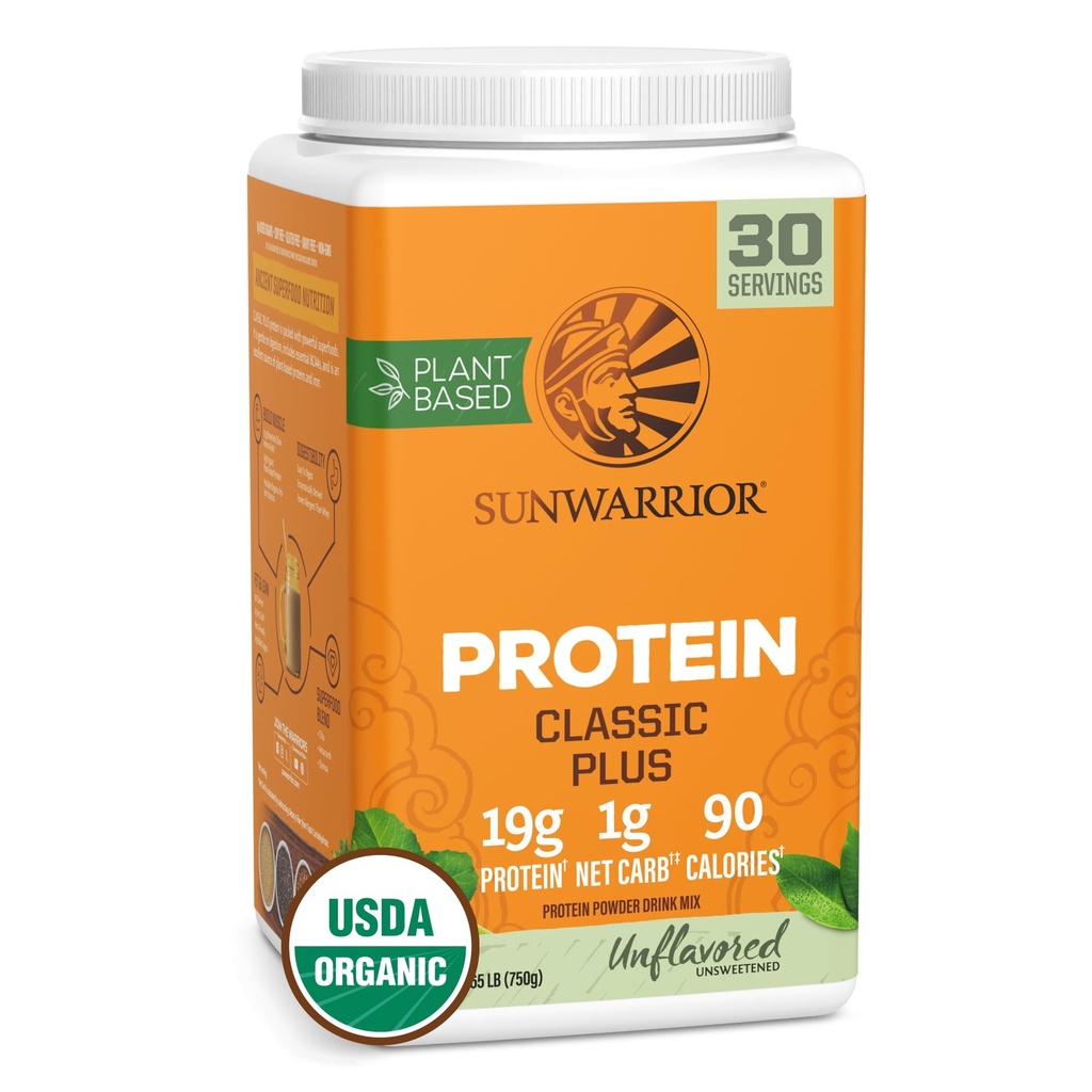 Vegan 유기농 단백질 분말 공장 기반 | 5 Superfood Quinoa Chia Seed Soy Free Dairy Free Gluten Free 합성 무료 NON-GMO | 30 인분 | Sunwarrior의 클래식 플러스