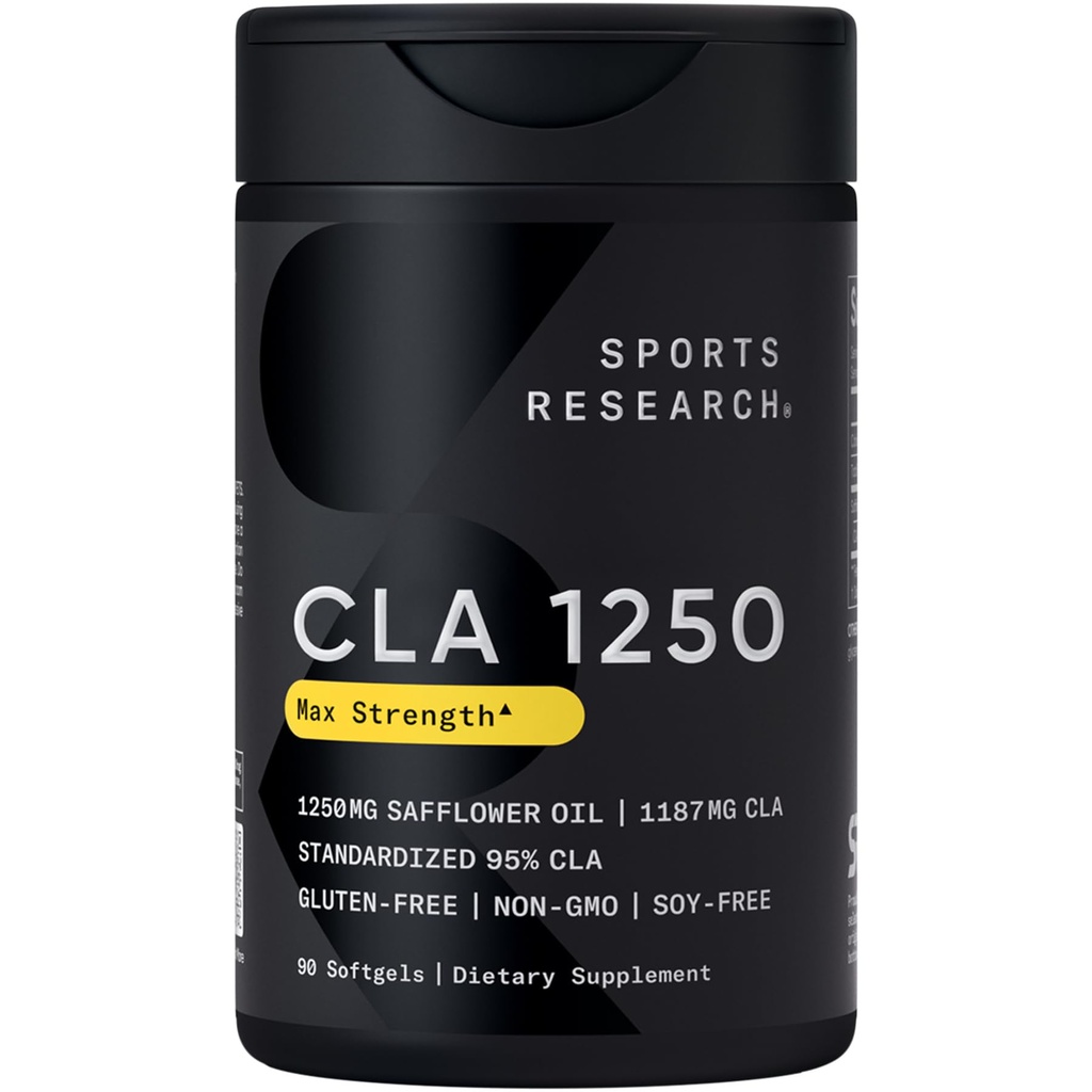 스포츠 연구 CLA - 남성과 여성을위한 Active Conjugated Linoleic Acid가있는 1250mg | Non-GMO, Soy & Gluten Free - 95 % (90 Softgels)
