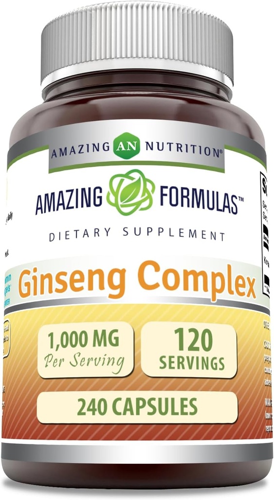 Amazing Formulas Ginseng Complex - 1000 Mg Per 서빙, 캡슐 (Non-GMO, 글루텐 무료) 건강한 면역 시스템을 지원 - 에너지 생산 지원 - Boosts Mental Alertness. (240 조사)