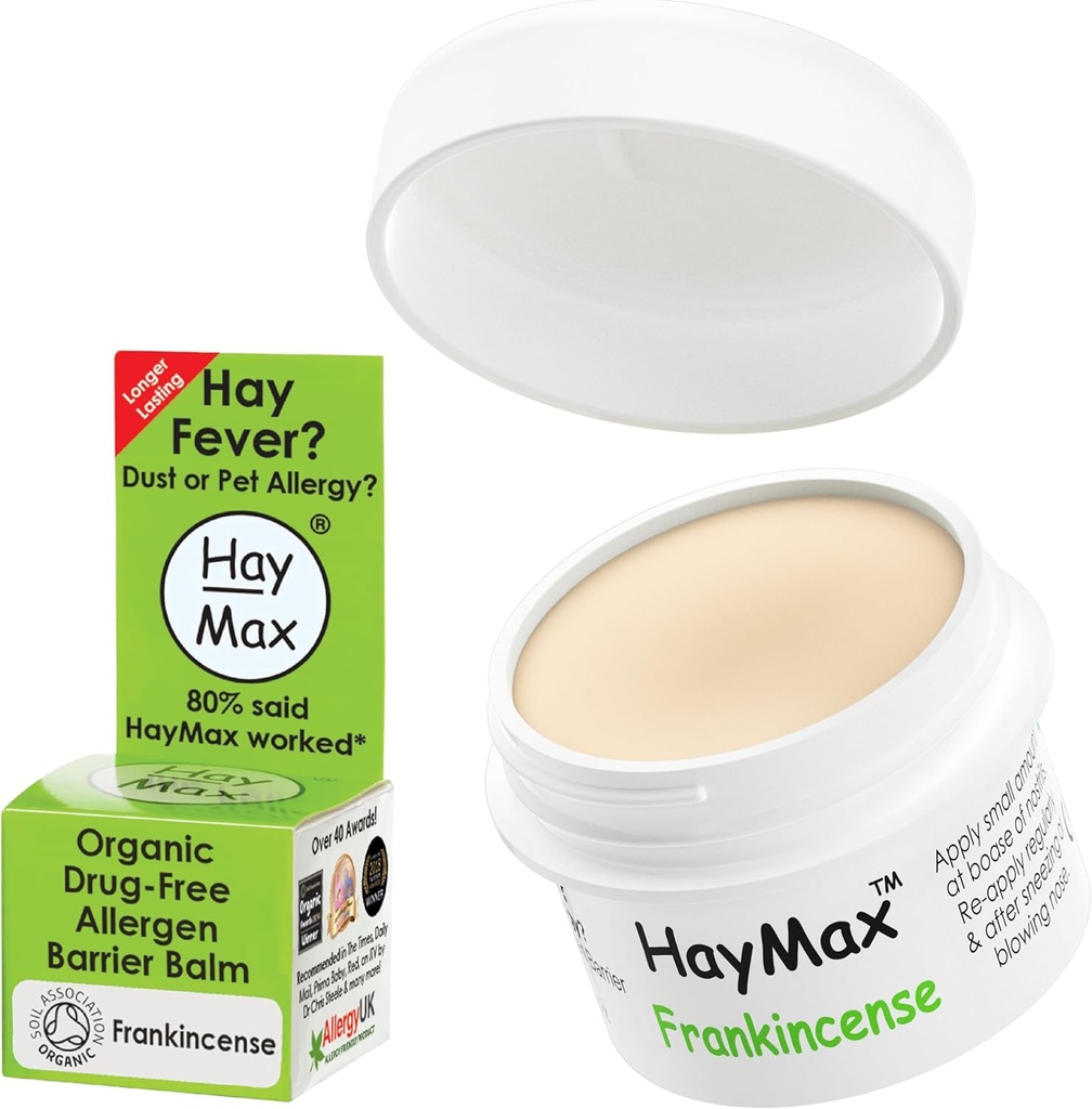 HayMax Allergen Barrier Balm - Frankincense 0.17 fl oz - 유기, 자연 및 비 돌기 Hay Fever & 알레르기 완화 Balm - 블록 오염 및 알레르기 입자 - 성인, 어린이 및 임산부에 적합합니다.