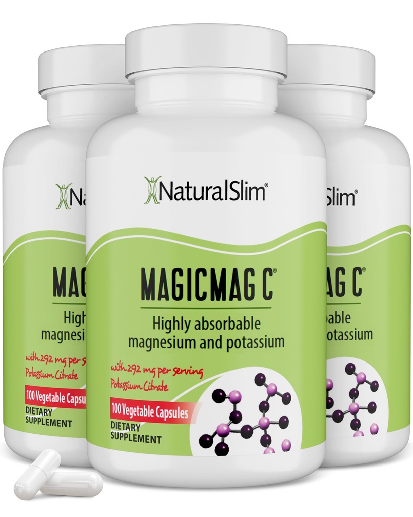 NaturalSlim의 MagicMag C, 근육 Relaxation, 수면 품질, Nerve 기능 및 전해질 지원, 남성과 여성을위한 매일 마그네슘 보충, 100 캡슐 3pk
