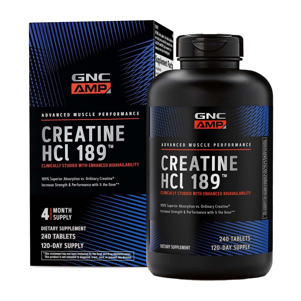 GNC AMP Creatine HCl 189 알약, 임상적으로 입증된 힘 & 근육 건축업자, 운동 성과, 에너지 생산, 회복 보충교재, 빠른 흡수, 글루텐 자유로운 공식, 120의 서빙