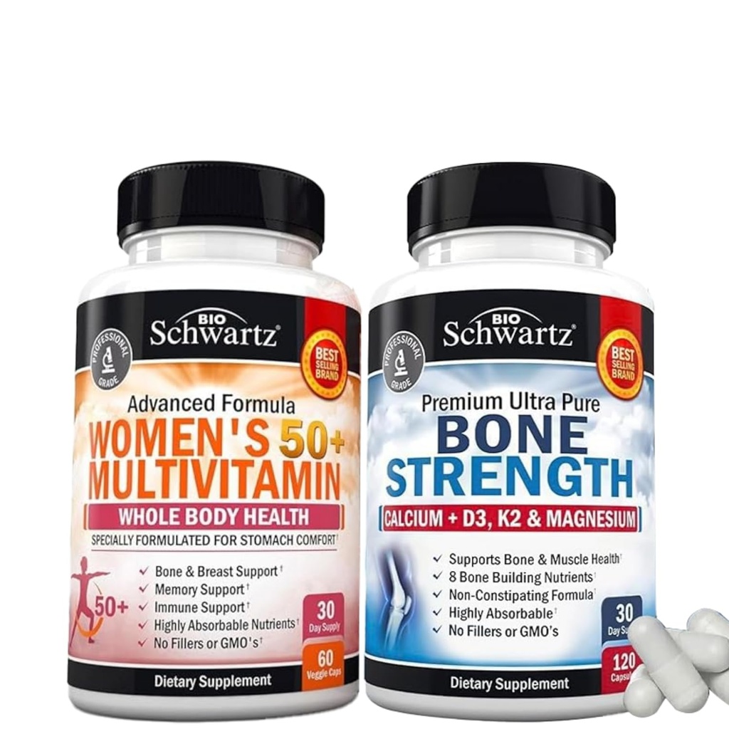 BioSchwartz 여성을 위한 매일 Multivitamin 50 & 이상 (1 달 공급) 칼슘과 마그네슘을 가진 Bone 힘 무기물 보충교재 (1 달 공급)