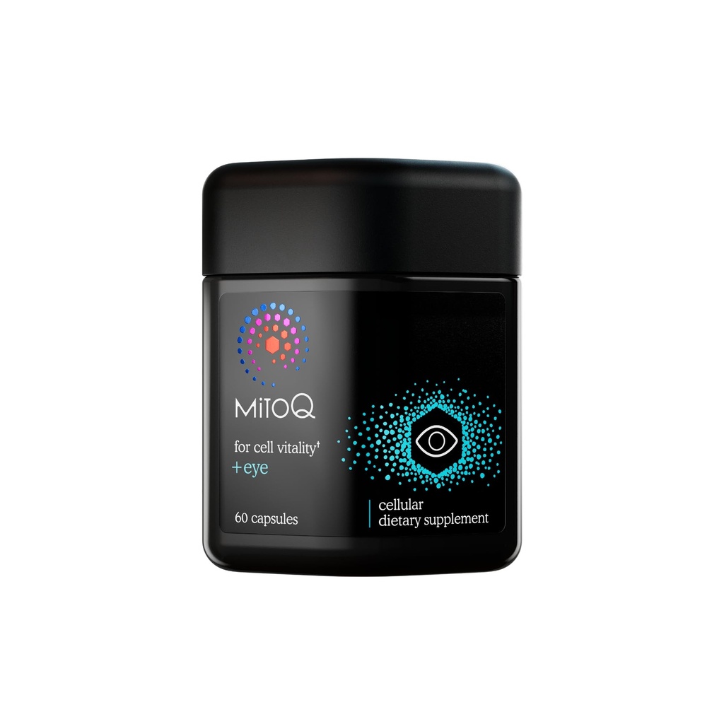 MitoQ +Eye 고급 CoQ10 산화 방지제 - Mitoquinol Mesylate, Lutein, Zeaxanthin, Bilberry, Maritime Pine Bark를 포함합니다 - 지원 눈 건강, 파란 빛 여과 & 세포 활력 (60 캡슐)