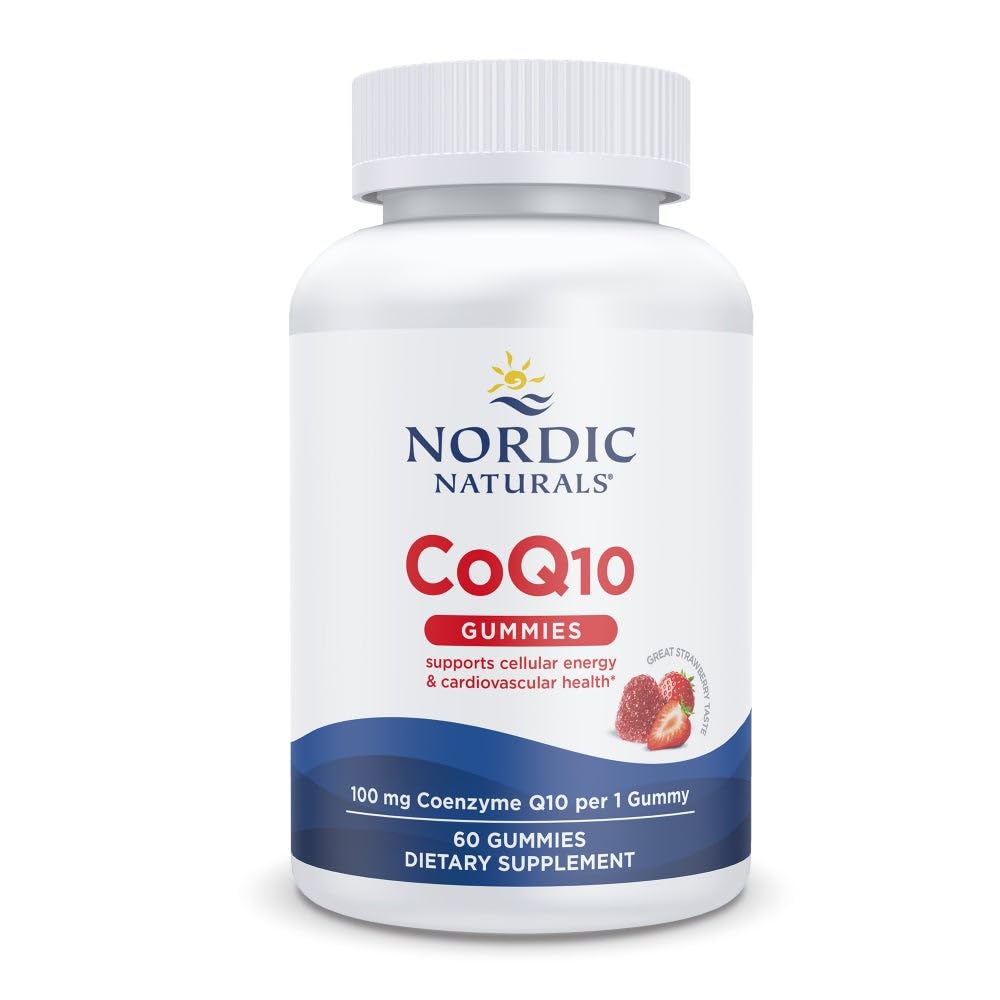 Nordic Naturals CoQ10 Gummies, Strawberry - 60 Gummies - 100 mg Coenzyme Q10 (CoQ10) - 훌륭한 맛 - 심장 건강, 세포 에너지 생산, 산화 방지제 지원 - 비 GMO, Vegan - 60 서빙