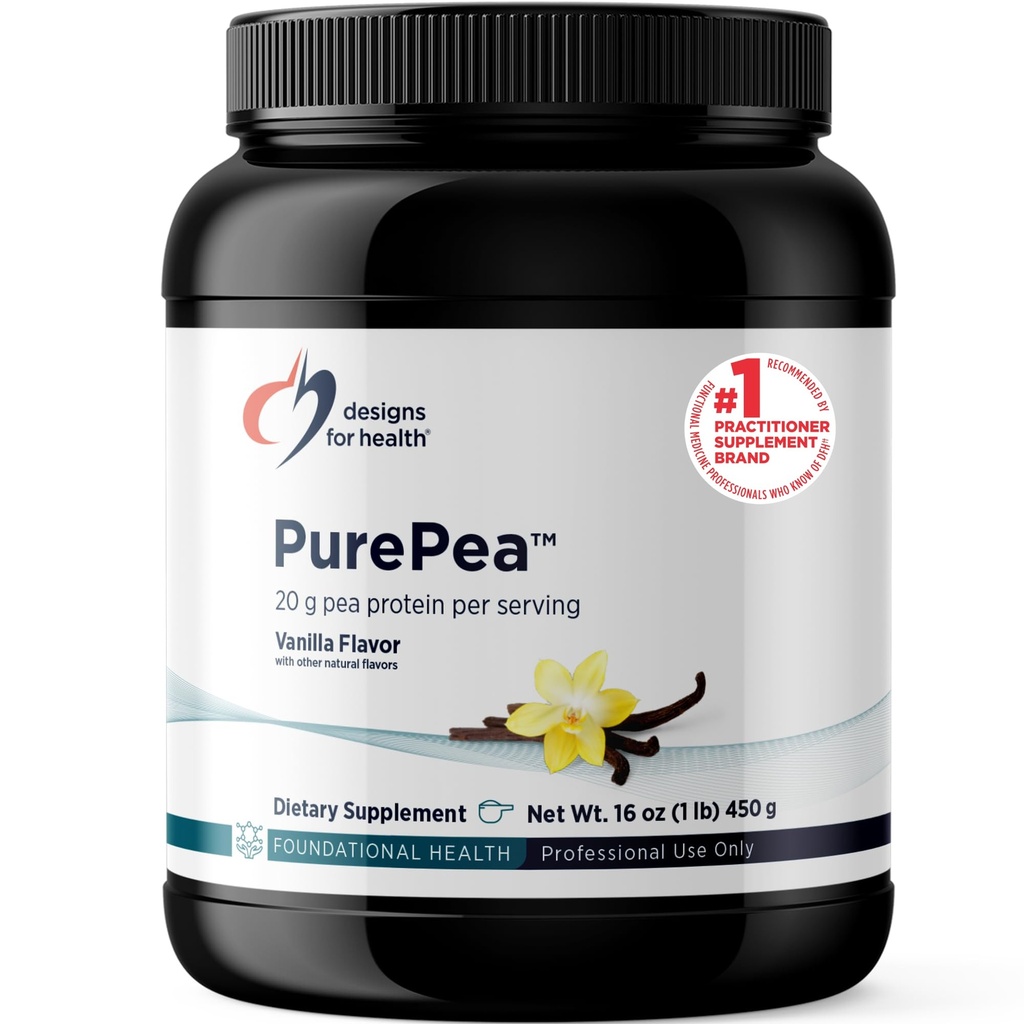 건강 PurePea를 위한 디자인 - 20g Vegan Pea Protein, Non-GMO 자연적인 음료 혼합 분말 보충교재, 바닐라 (15 서빙/450g)