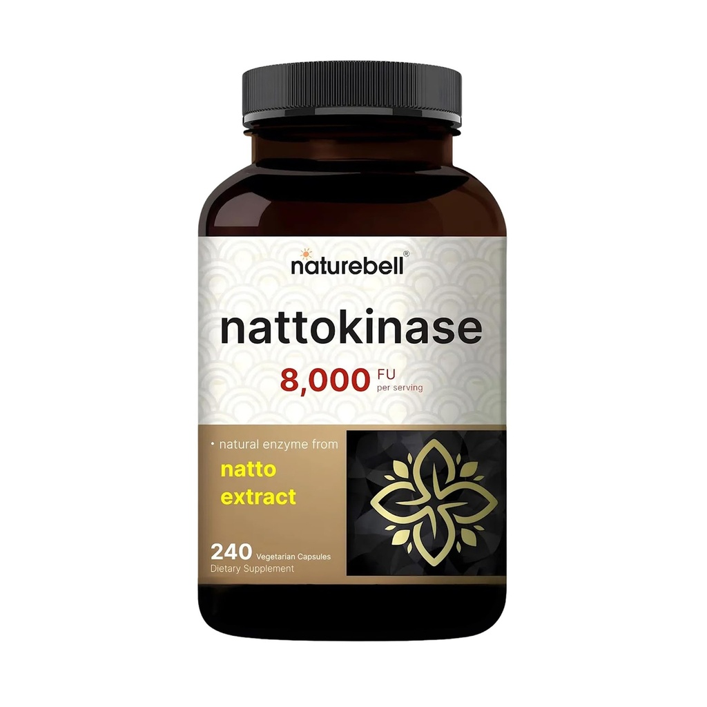 NatureBell Nattokinase 보충교재 8,000 FU Per 서빙, 240 Veggie 캡슐 | 전통 Natto Extract Source – Max Strength Enzyme & Heart Health Support – Non-GMO
