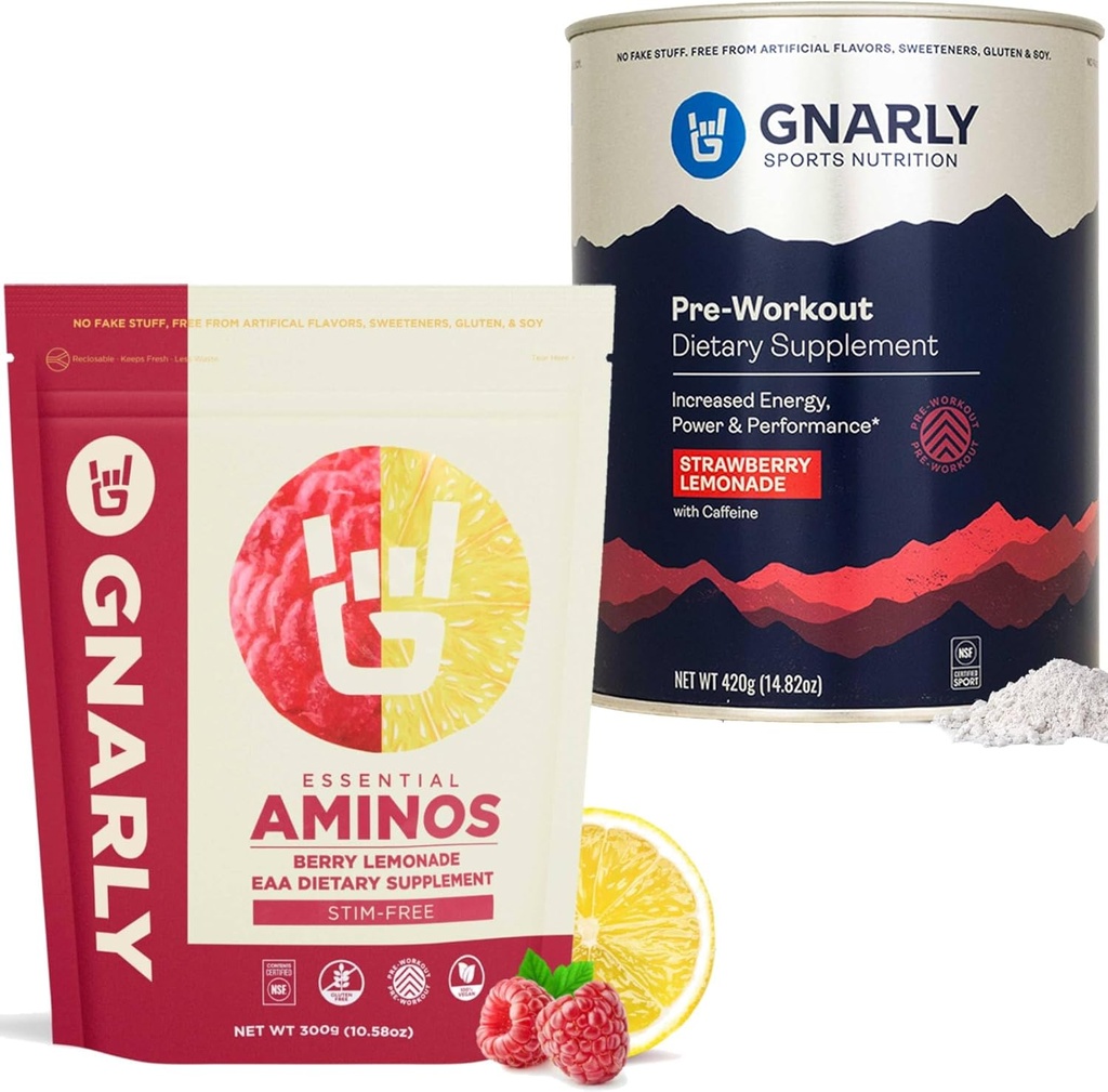 Gnarly 영양 Gnarly Preworkout Strawberry Lemonade (14.82oz) 아미노산 Berry Lemonade 카페인 무료 (10.58oz)