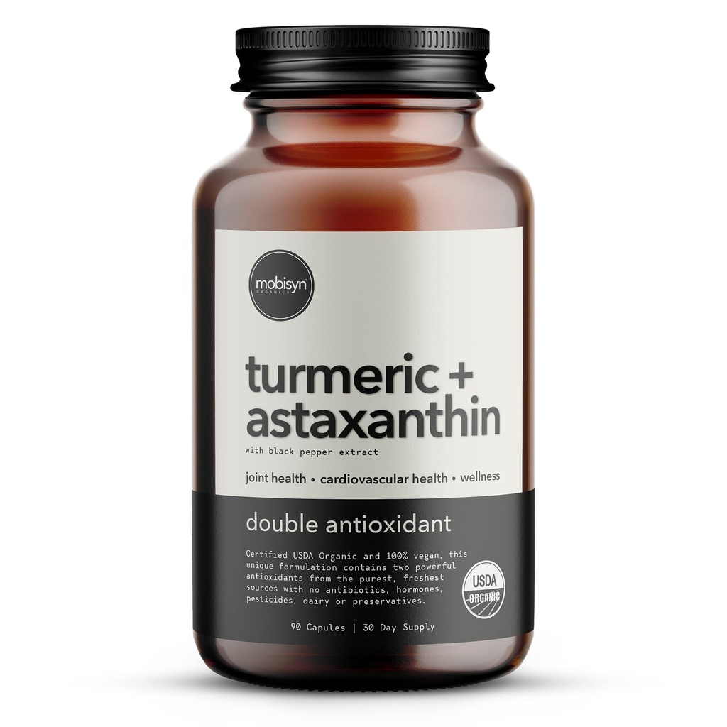 유기 Astaxanthin 12mg 더하기 심황 1500mg의 까만 고추 추출물, 높은 흡수, 눈, 심장, 피부, 합동, Vegan, 글루텐 자유로운, 비 GMO, 두 배 산화 방지제, 심황 Curcumin 보충교재, 30 일