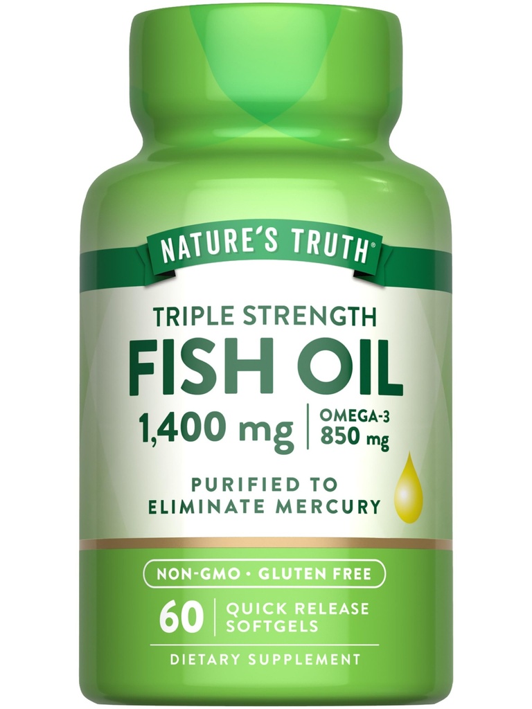 자연의 진실 트리플 힘 물고기 기름 Softgels | 1400 mg | 60 조사 | 활동적인 Omega 3 | Non-GMO & 글루텐 자유로운 보충교재