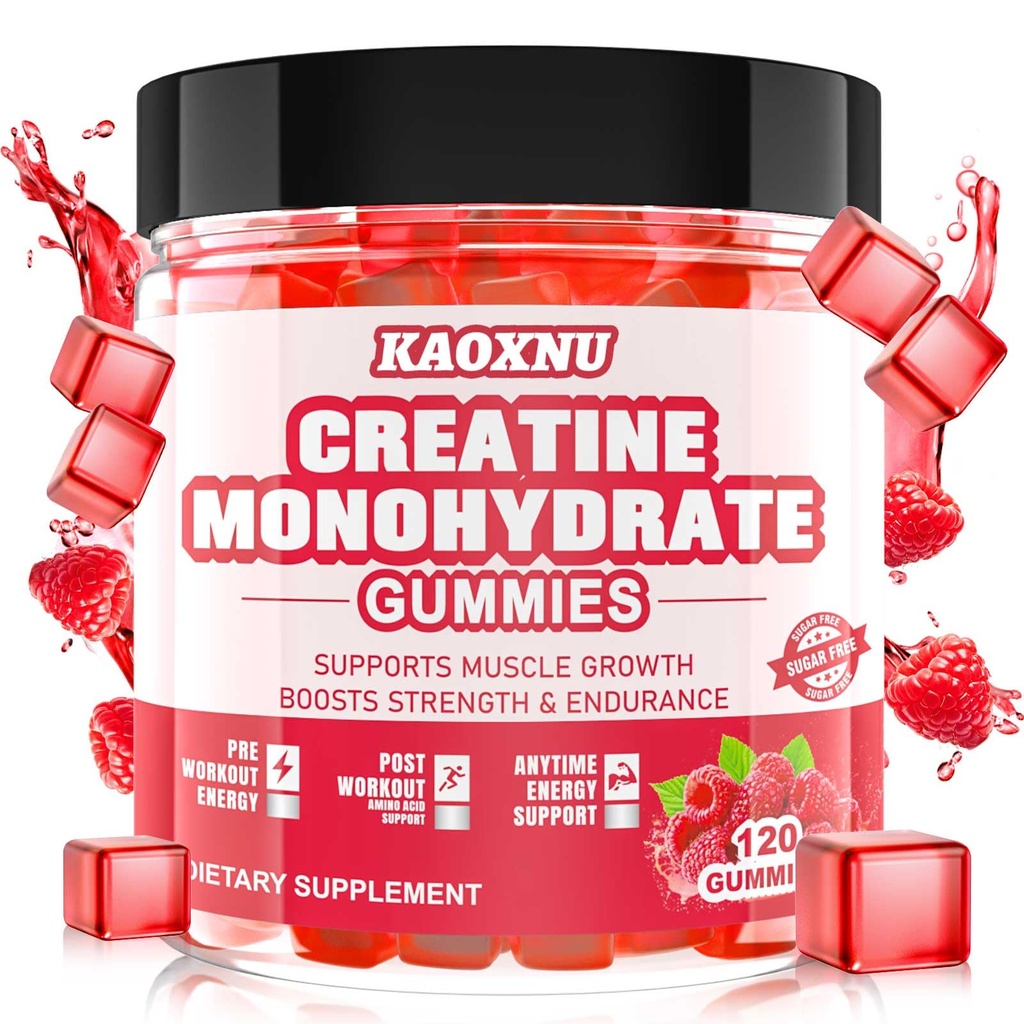 Creatine Monohydrate 남자 & 여자 120 CT를 위한 Gummies - 서빙 당 Creatine Monohydrate의 5000mg - 근육 힘, 근육 건축업자, 에너지 부스트 (Raspberry 풍미)를 위한 설탕 자유로운 Chewable Creatine