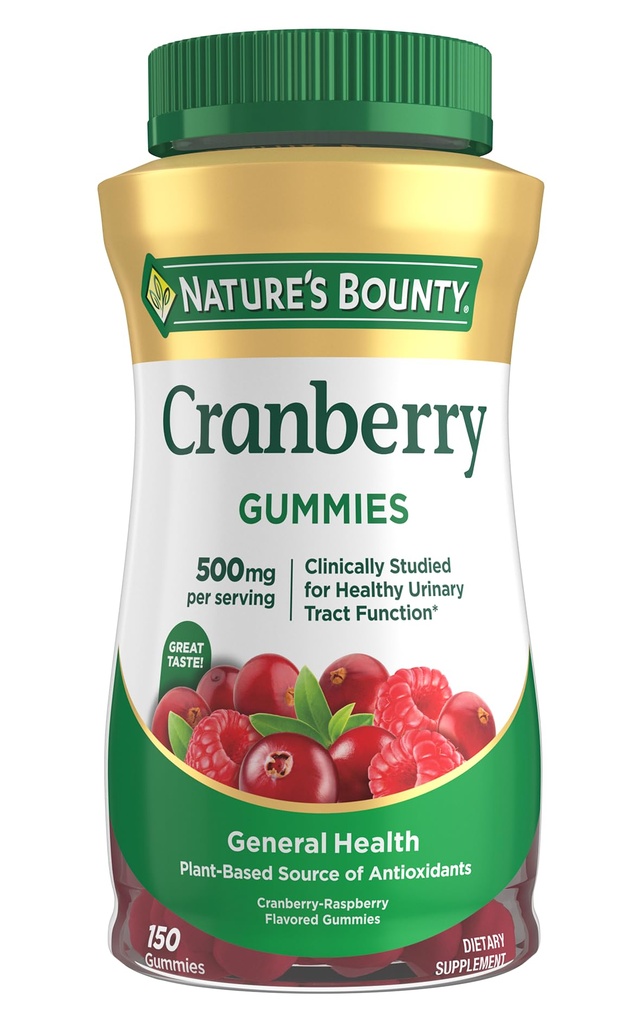 Nature's Bounty Cranberry Gummies, Urinary Tract 지원, 500 mg의 크루 베리 풍미, 150 Ct