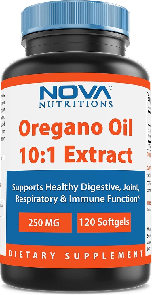 Nova Nutrition Oregano Oil 250 mg 10 : 1 추출물 - Non-GMO 및 글루텐 무료 - Oregano 알약의 기름 - 면역 지원 - 120 Softgels