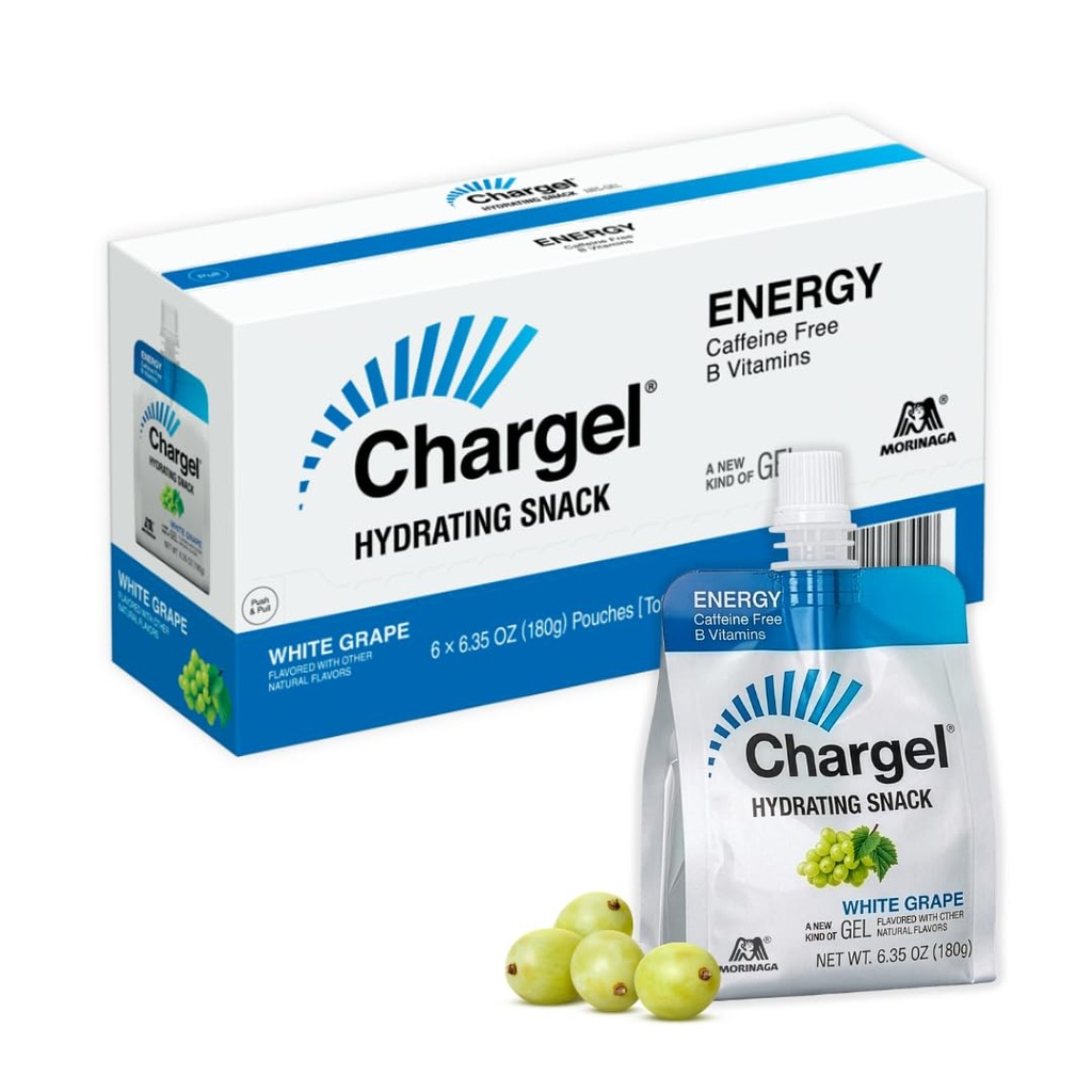 Chargel 화이트 포도, Caffeine-Free Instant Energy Gel Running, Biking, Workout, Hiking Essentials for Women & Men, Runners 선물 - Carbs 비타민, 글루텐 무료 - 팩 6 젤 - 6.35oz 각 각