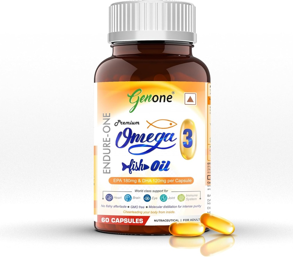 genone EndureOne 뇌, 심장, 눈 및 합동 건강을 위한 제일 Omega-3 물고기 기름 캡슐 (남자 &여자) 60 Softgels