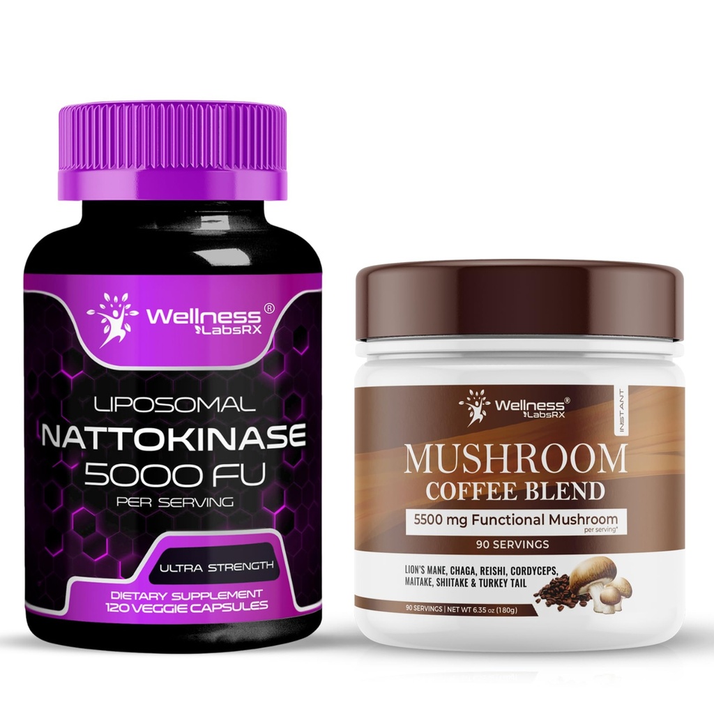 WELLNESS LABSRX Nattokinase 보충교재 캡슐 5000 FU - 버섯 커피 혼합