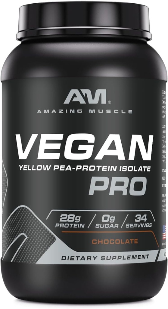 놀라운 근육 채식 단백질 분말 | 28 그램 단백질 | 34 서빙 | Zero Sugar | Yellow Pea Protein Isolate Supplement | Made in USA (3 Lb, Chocolate)