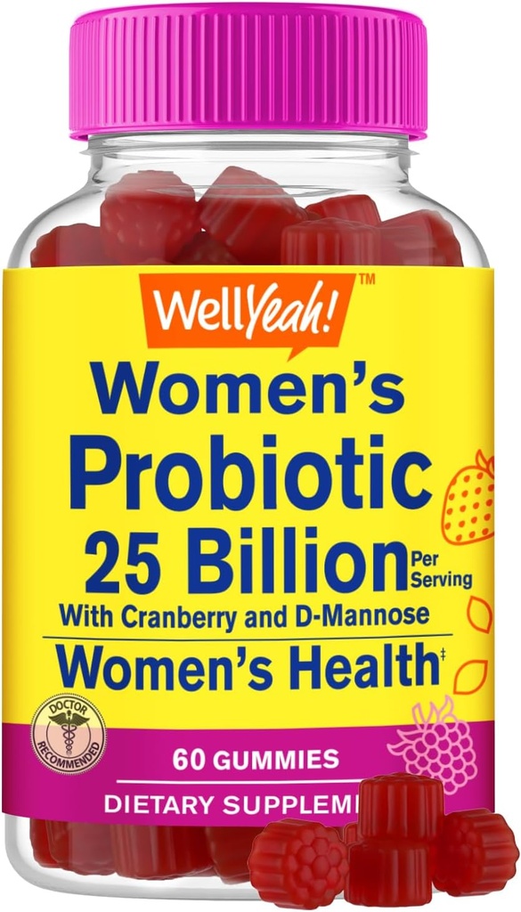 Cranberry와 D-Mannose 여성 Gummies를위한 25 억 Probiotics - 12 Strains - 질 건강, 소화 지원, Gut 건강 및 Feminine 건강 - 60 Gummies