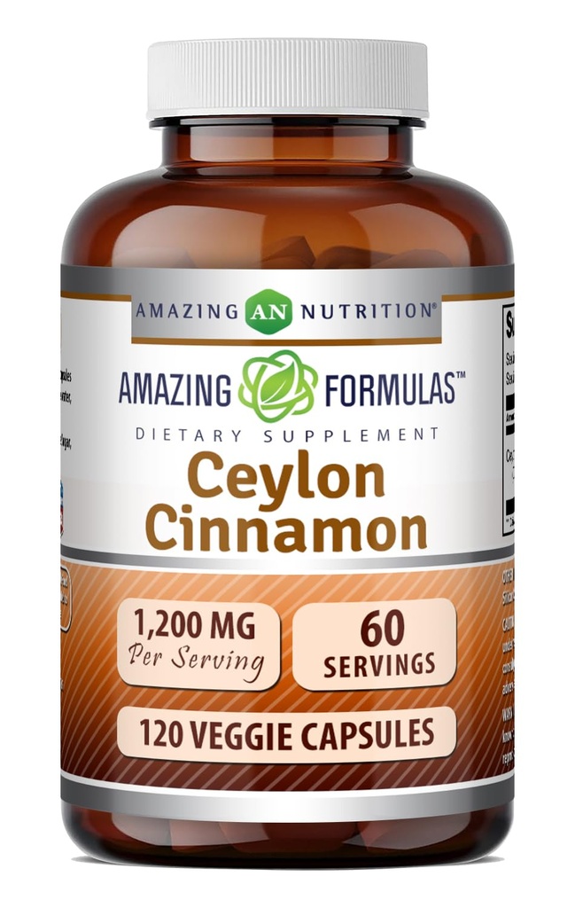 Amazing Formulas Ceylon Cinnamon 1200 Mg | 채식 캡슐 | 비 GMO | 글루텐 프리 | 미국 (1 팩 | 120 개)