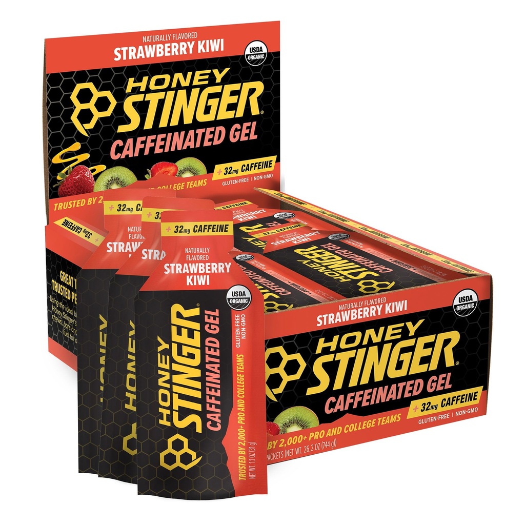 꿀 Stinger Strawberry Kiwi Energy Gel, Caffeinated & Gluten Free with Organic Honey, 운동, 실행 및 성능, Home & Gym, Pre 및 Mid Workout, 24 Pack에 대한 스포츠 영양