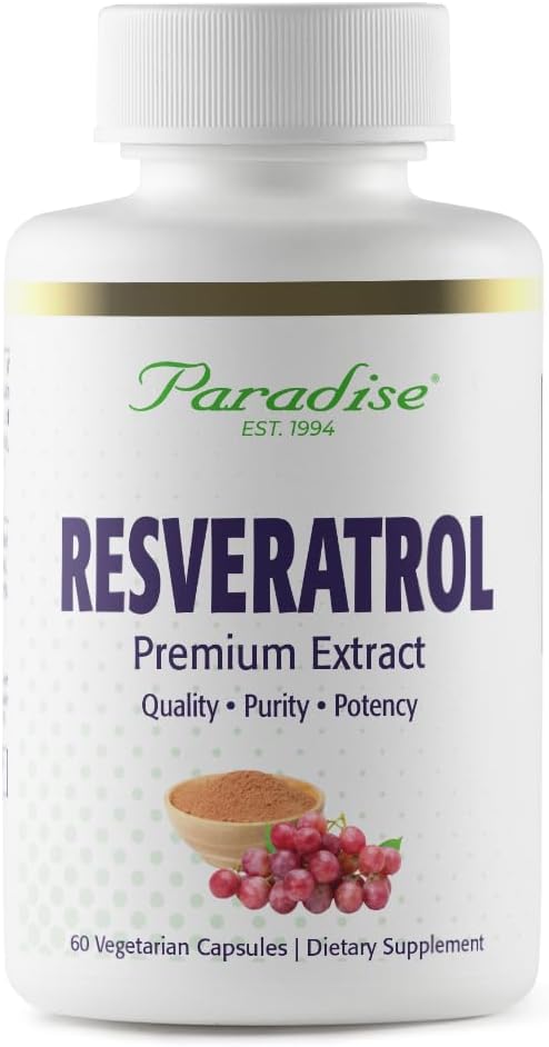 파라다이스 허브 Resveratrol, 산화 방지제, 슈퍼 포터, 울트라 순수, 비건, 비 GMO, 글루텐 무료, 60 채식 캡슐