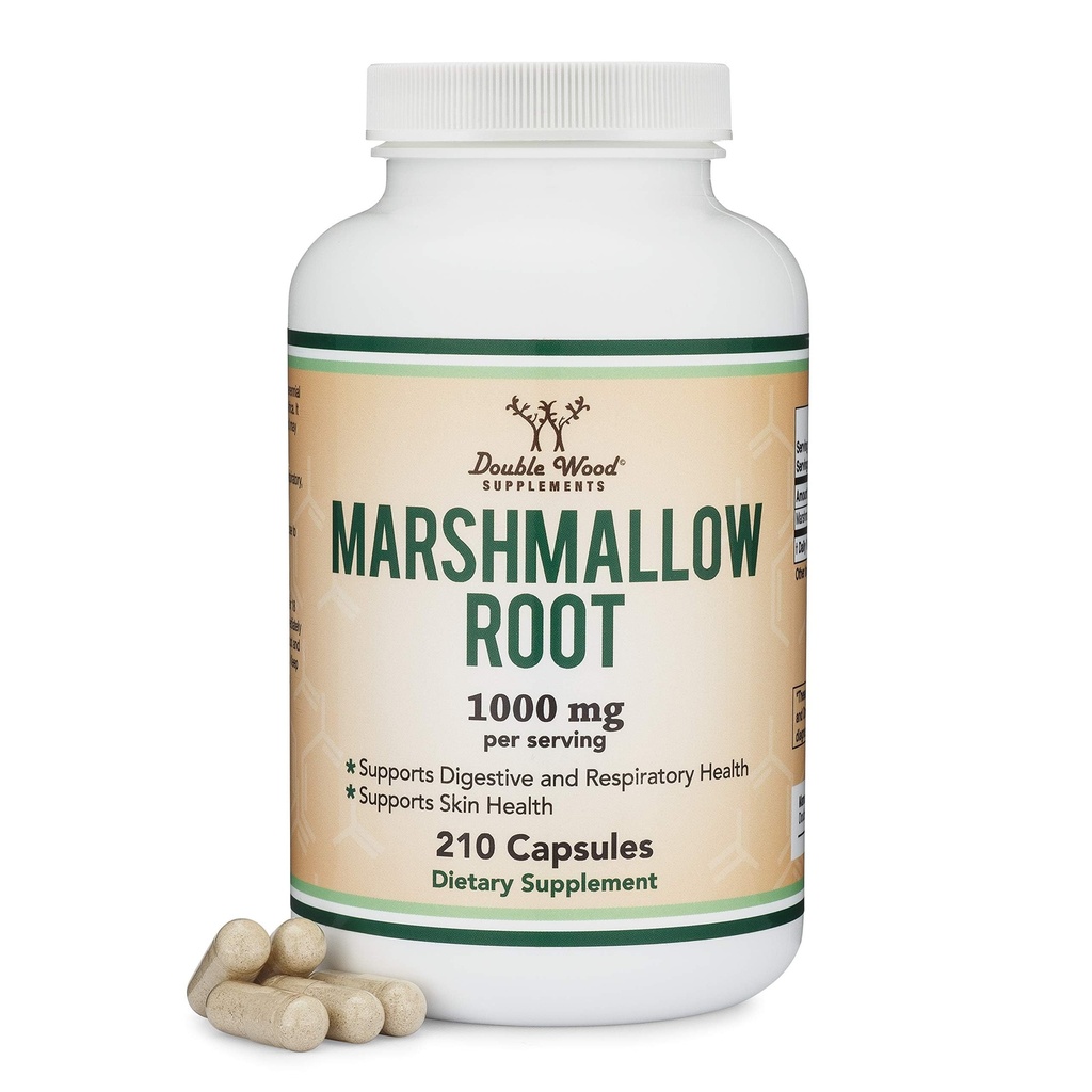 Marshmallow Root Capsules (210 Count, 1,000mg per 서빙) High in Mucilage to Support Respiratory, Skin and Gut Repair (Vegan Safe, Gluten Free) by Double Wood