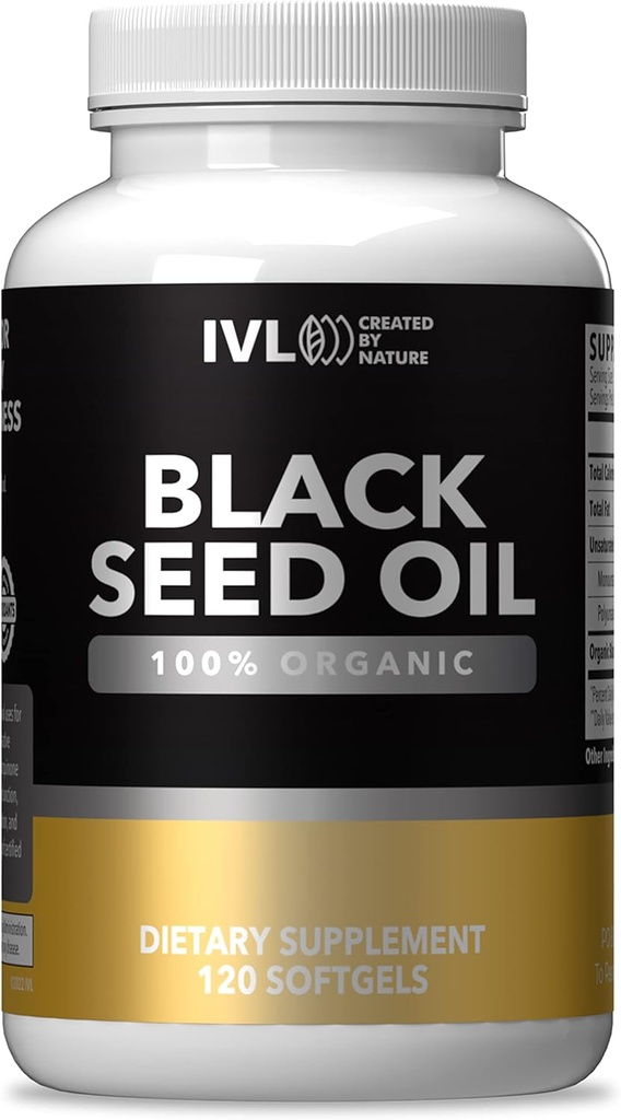 IVL - 유기 검정씨 기름 - 120 Softgel 캡슐 - (포장 당 1000mg) - 순수한 찬 눌러진 Nigella Sativa씨 기름 - Omega 3 6 9, 산화 방지제, Thymoquinone - 까만씨 기름 액체 캡슐
