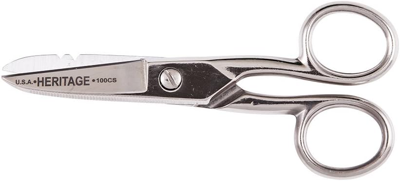 Klein 도구 G100CS 가위, 미국에서 만든, 스트라이프 노치와 세련 된 블레이드와 전기 가위, 5-1/4-Inch