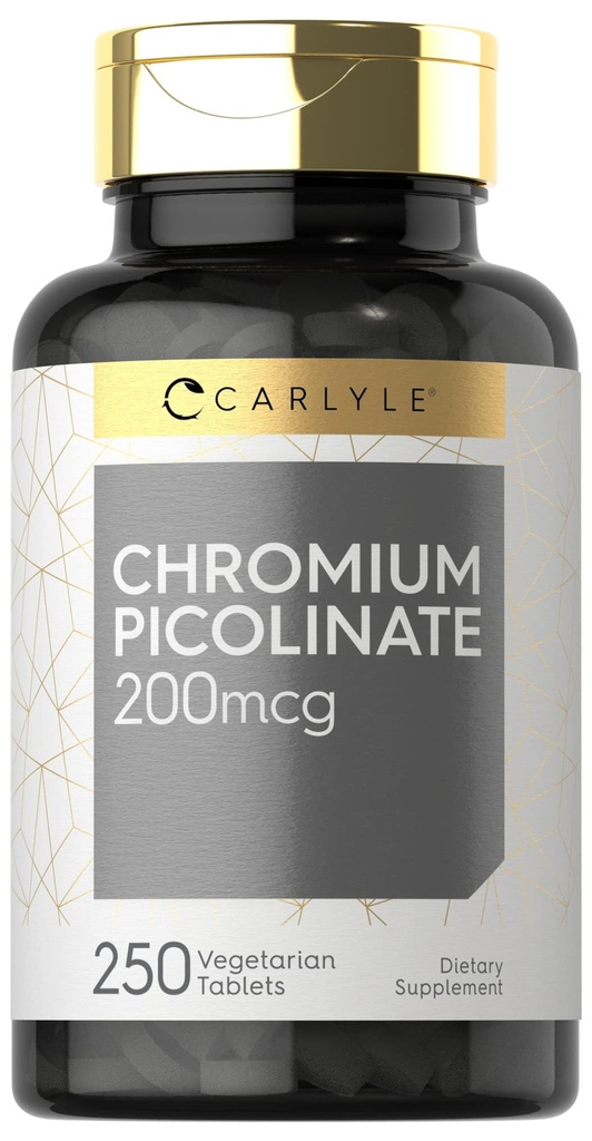 Carlyle Chromium Picolinate 200mcg | 250 채식 정제 | 높은 흡수 | Non-GMO, 글루텐 무료 보충