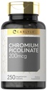 Carlyle Chromium Picolinate 200mcg | 250 채식 정제 | 높은 흡수 | Non-GMO, 글루텐 무료 보충
