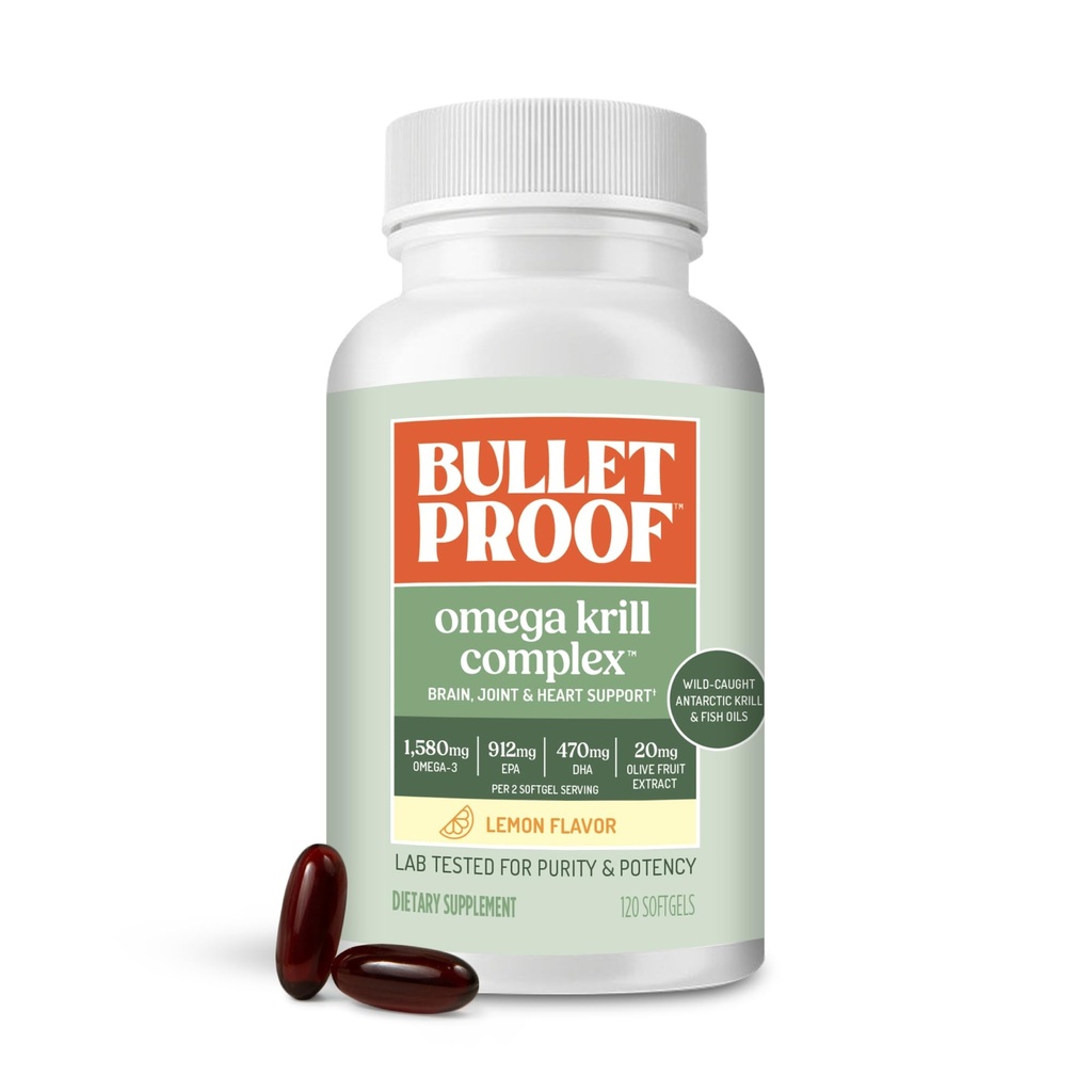 Bulletproof Lemon-Flavored Omega Krill Complex Softgels, 120 조사, 뇌와 심장 건강을 위한 물고기 기름 보충교재
