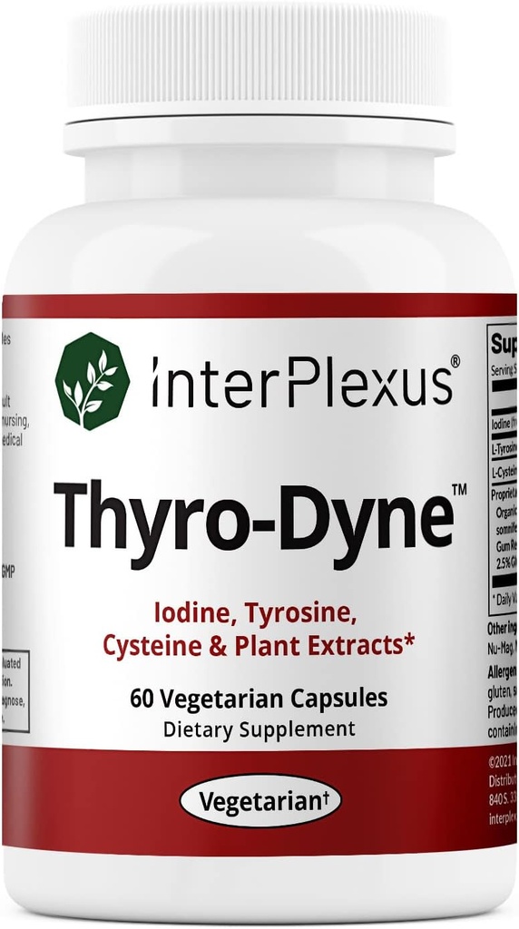 InterPlexus Thyro-Dyne - Iodine, Tyrosine & Thyroid Support- Gluten Free, Dairy Free, Soy Free - 60 캡슐 (30 인분)