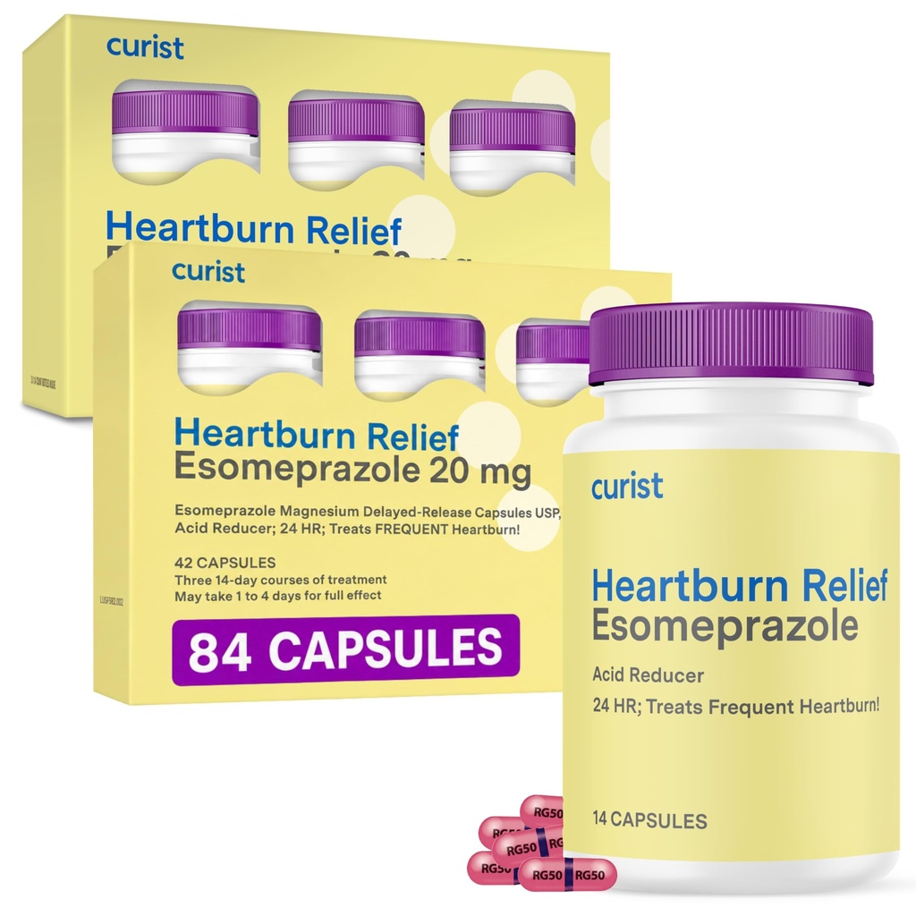 Curist Esomeprazole 20mg 캡슐 Delayed-Release 84 Count - Heartburn Relief 용 산성 Reflux Medicine - 42 카운트 캡슐 (84 총)의 두 팩 - 산성 Reflux Relief