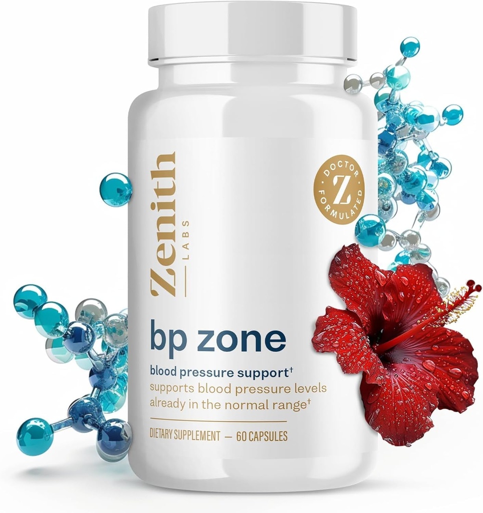 Zenith Labs BP Zone - 자연적인 혈액 교류 보충교재 - 초본 추출물 알약 - Saffron Crocus, Hibiscus, 마늘, CoQ10 및 마그네슘을 가진 진보된 공식
