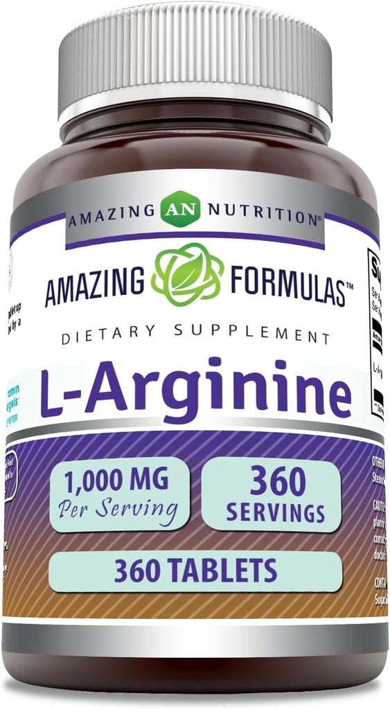 Amazing Formulas L-Arginine Supplement | 1000 Mg Per 서빙 | 타블렛 | 여성용 아미노산 보충 | 비 GMO | 글루텐 프리 | 미국산 (360 Count)
