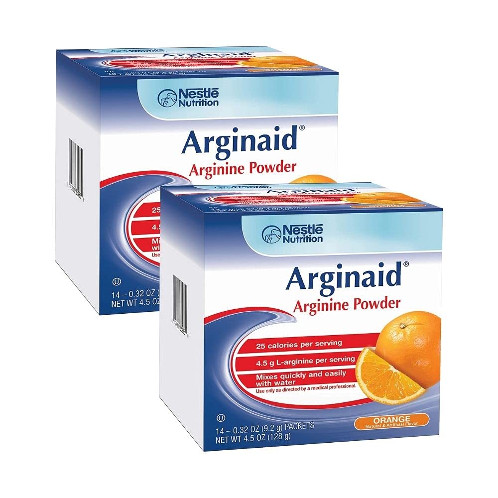 Arginaid 아르기닌 분말 음료 혼합, 오렌지 - 부상 치료를위한 영양 필요 - 0.32 OZ 패킷 (14 CT / 팩) (2 팩)