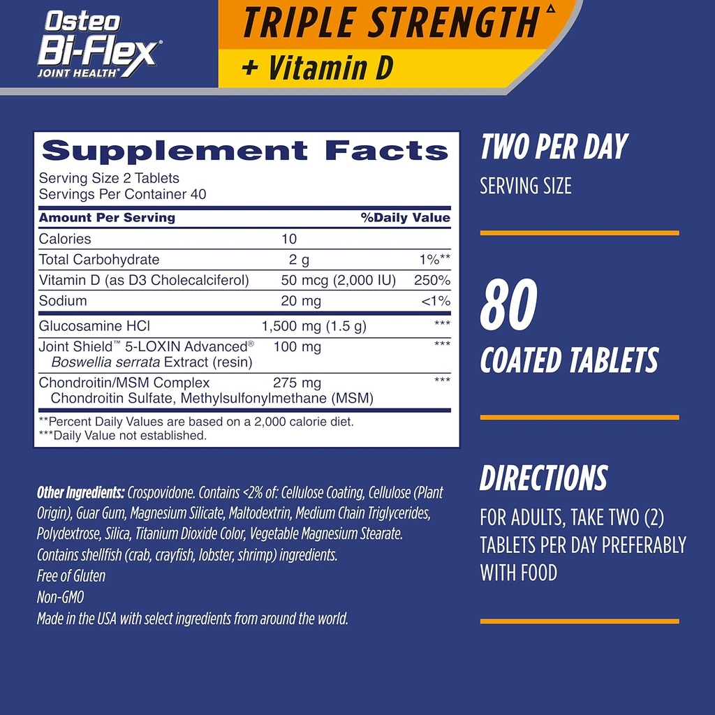비타민 D Glucosamine Chondroitin 합동 건강 보충교재, 입히는 정제, 80 조사 (2의 포장)를 가진 Osteo Bi-Flex 세겹 힘 (5)