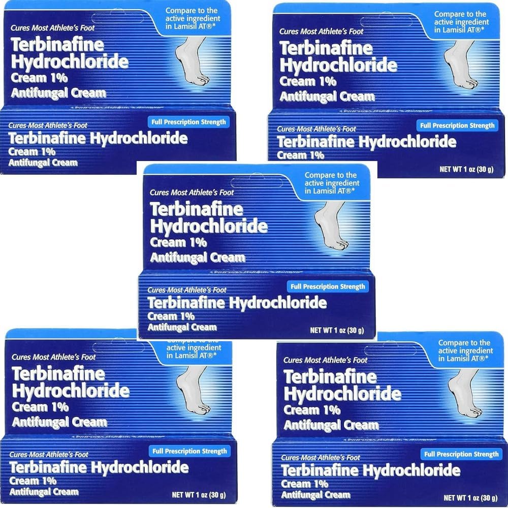 Terbinafine Hydrochloride 1 Week Athlete의 발 치료 안티Fungal 크림 빠른 증상 완화 및 Recurrence 1 oz 방지. (30 g) 5 팩