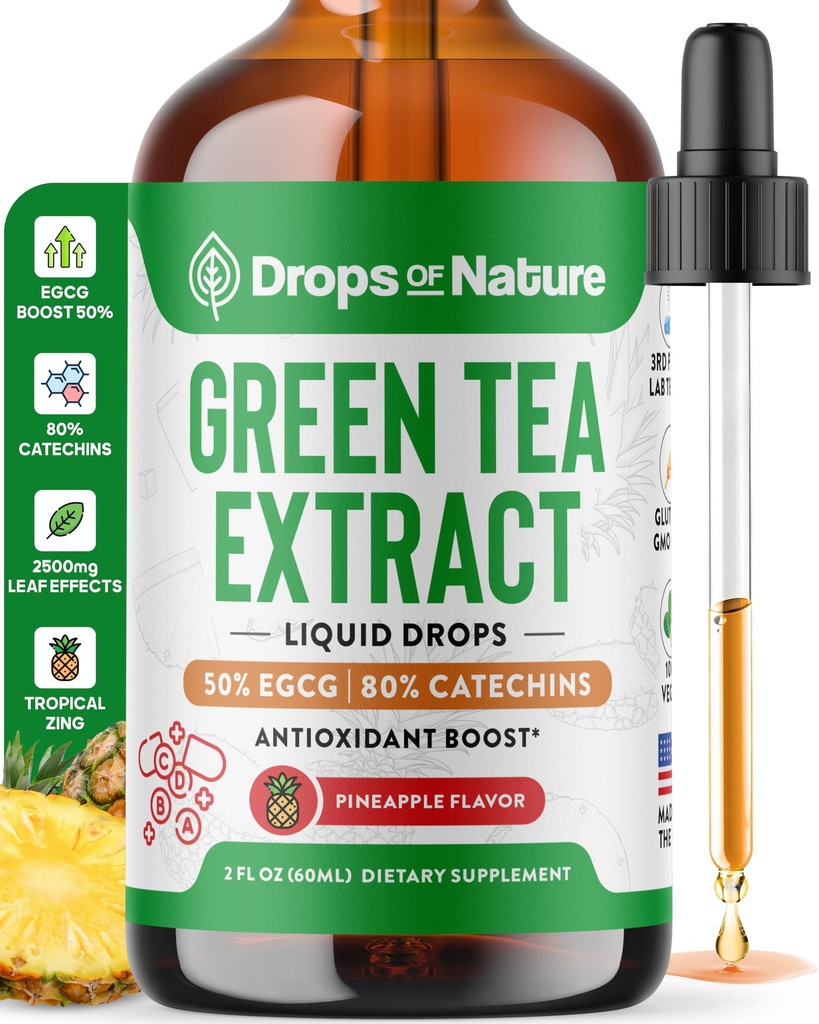 녹차 10 : 1 추출물 50 % EGCG - 녹차 액체 드롭 - Vegan, 4X 알약보다 더 강력하고 캡슐 - 2oz 산화 방지제 및 면역 보충 - 피부, 심장 지원, 두뇌 건강 및 기억 부스트