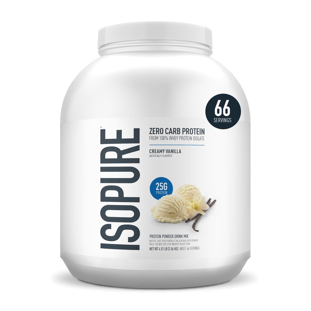 Isopure Zero Carb 100 % 순수 Whey Isolate Protein Powder, Lactose Free, Gluten Free, 비타민, 크림 바닐라, 25g Protein Per 서빙 당 4.5 Lbs, 66 서빙 (5 월 Vary)