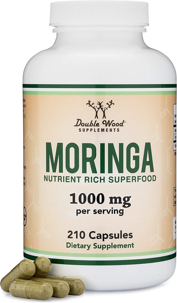 DWS 유기 Moringa 캡슐 1000mg - 에너지 & 면역 지원을 위한 순수한 Moringa 분말 - 산화 방지제, 근본적인 비타민 & 아미노산에 있는 녹색 Superfood 부유한 - 105 Vegan 캡슐