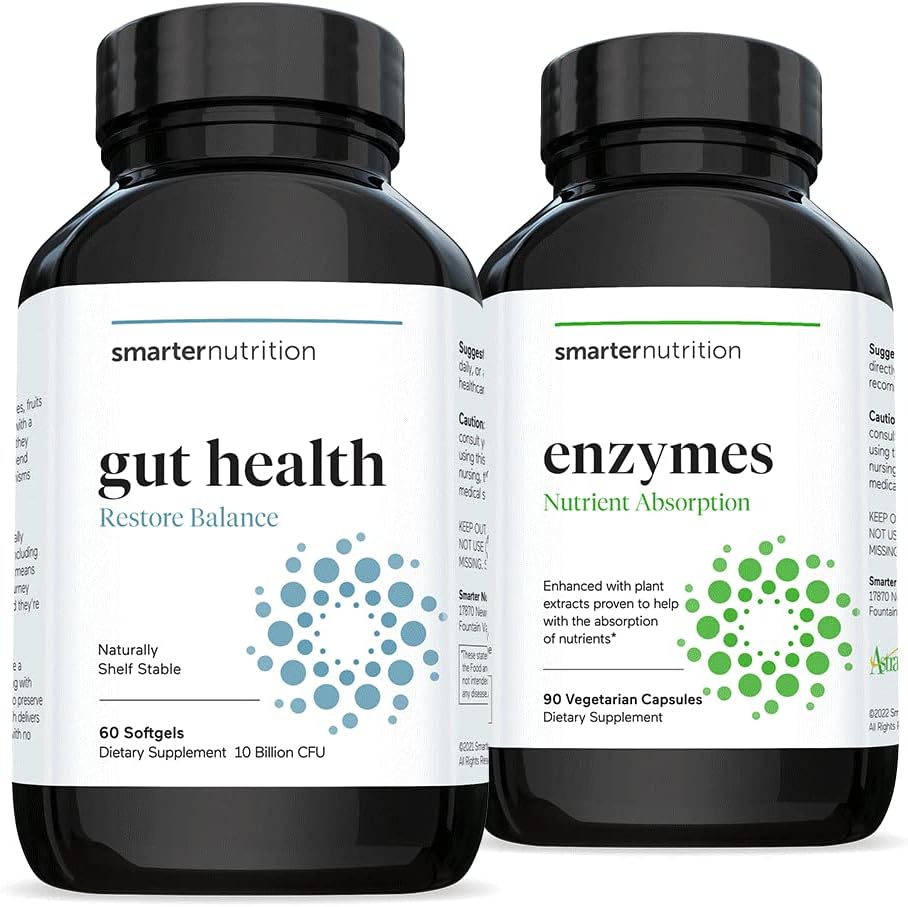 Smarter Gut Health Probiotics - 뛰어난 소화 및 면역 지원 + Smarter Nutrition Enzymes - 16 가지 다른 천연 효소와 매일 소화 보조 보조