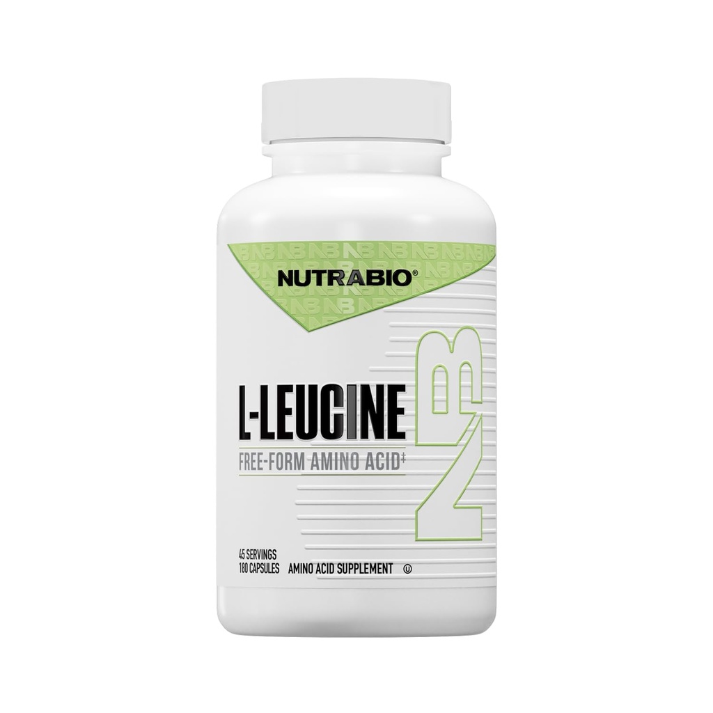NutraBio L-Leucine 보충교재 - 근육 성장을 위한 최선 아미노산 & 회복 - 자연적으로 발효된 자유로운 모양 Leucine 아미노산 보충교재 Vegan, 비 GMO, 글루텐 자유로운 - 400mg, 180 캡슐