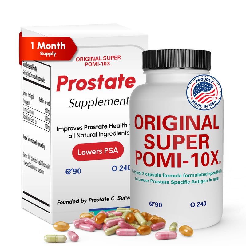 Orignal Super POMI 10X Prostate Health Supplements for Men - Pomegranate, Turmeric 및 Green Tea가있는 초본 공식 - 전립선 기능을 지원하고 유린 컴포트를 홍보 - 90 카운트