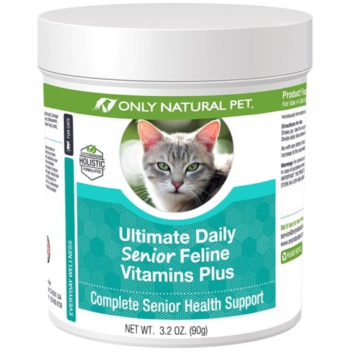 ONLY NATURAL PET Ultimate Daily Senior Feline Multivitamin w/Taurine & L-Lysine - 성인 및 노인 고양이를위한 영양 보충 분말 - 면역 및 공동 지원 - 완전한 비타민 공식, 3.2oz