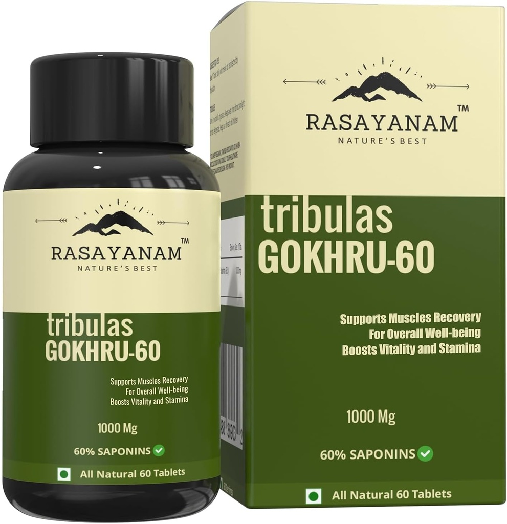 일반 Tribulas Gokhru-60 Gokshura 정제 1000mg | 매우 높은 농도 60 % Saponins | Vigour 향상 | Tribulus Terrestris | 남성 및 여성 모두 (60 정제) (1)