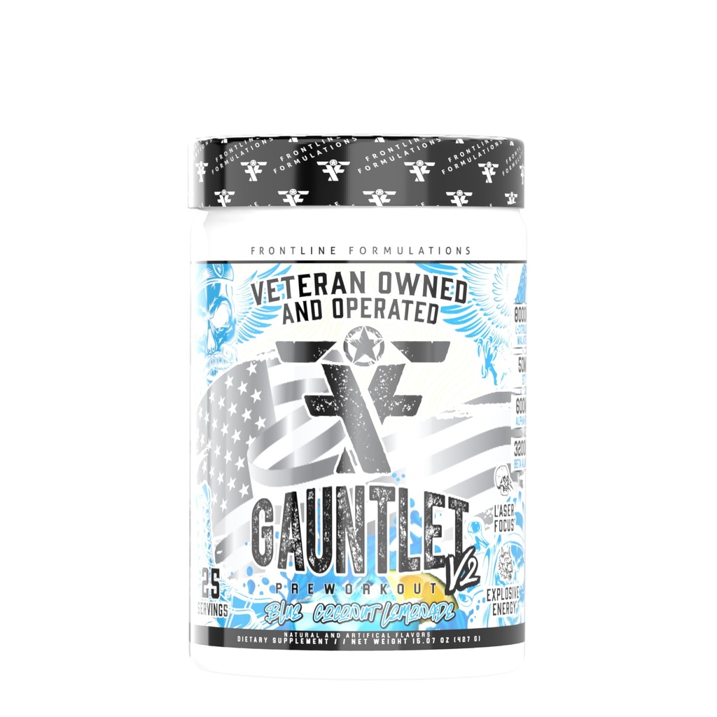 Gauntlet Pre-Workout Powder, 폭발 운동, 레이저 초점, 중간 자극, 놀라운 맛, 베테랑 소유 및 운영 (25 서빙, Blue Coconut Lemonade)