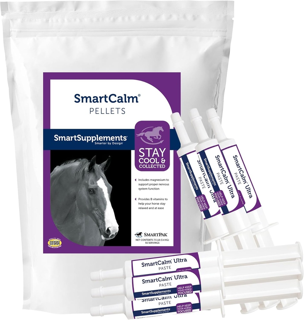 SmartEquine SmartCalm 펠릿 & SmartCalm 울트라 페이스트 6 튜브 번들, 말 컬링 보충 | 추가 설탕 또는 허브, 다이어트 보충 보충